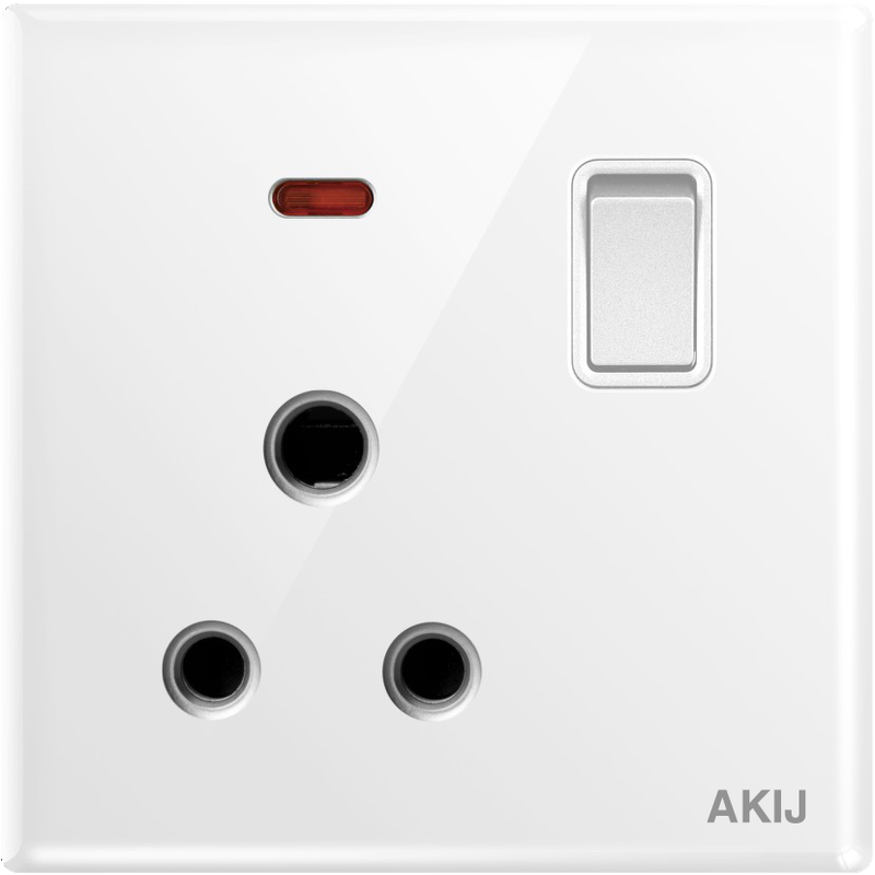 Akij Divine 3 Pin Round Socket With Switch 15A -White - FDW3PR91889