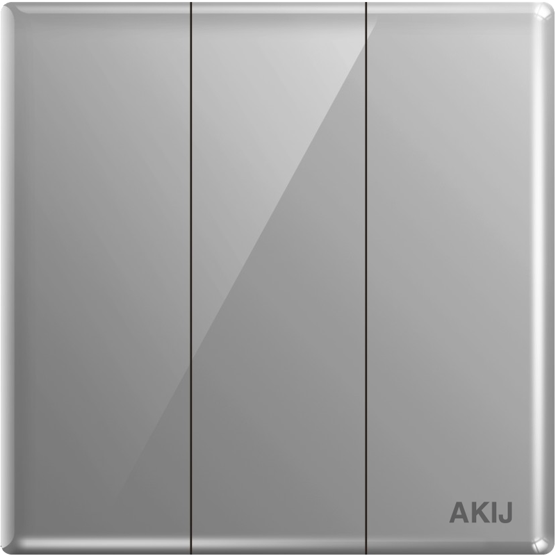 AKIJ Divine 3 Gang 1 Way Switch- Grey - FDG3G191900