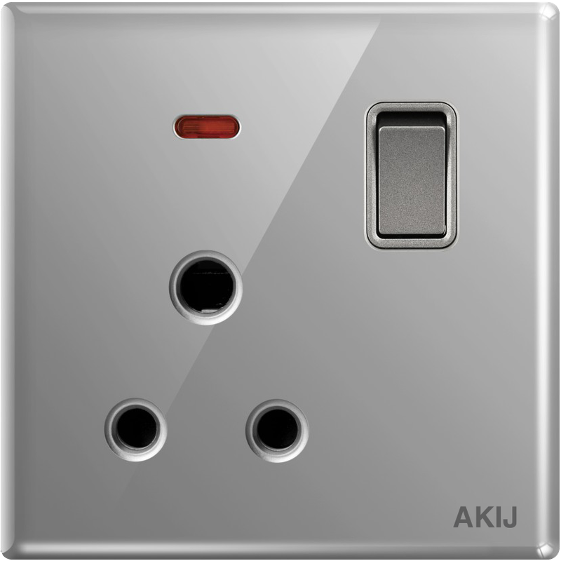 Akij Divine 3 Pin Round Socket With Switch 32A -Grey - FDG3PR91912