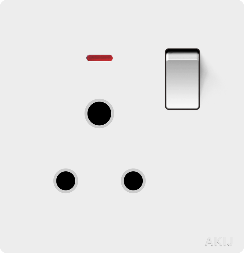 Akij Roma 3 Pin Round Socket With Switch 15A -White - FR3P1510984