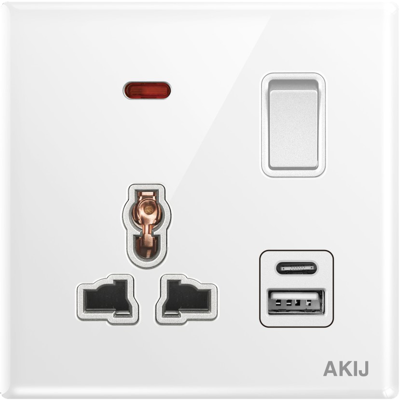 Akij Divine 3 Pin Universal Socket 13A With USB A+C 5V 3A -White - FDW3PU91888