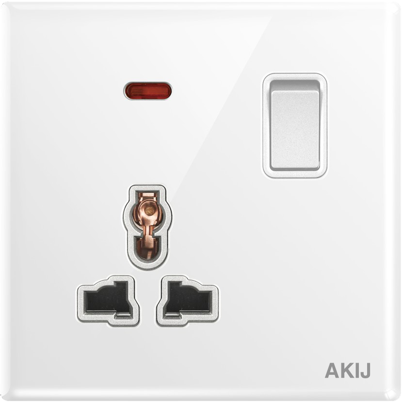 AKIJ Divine 3 Pin Universal Socket With Switch 16A -White - FDW3PS91886