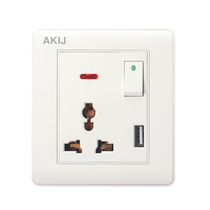 Akij Elite 3 Pin Universal Socket With USB 13A - FGE3PUS1865