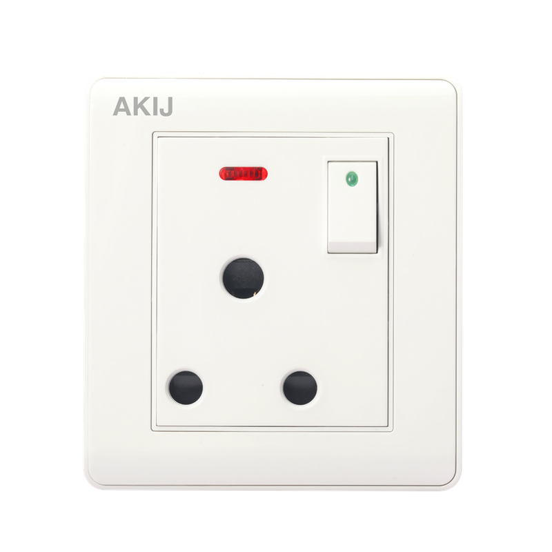 Akij Elite 3 Pin Round Socket With Switch 15A - FGE3PRS1863