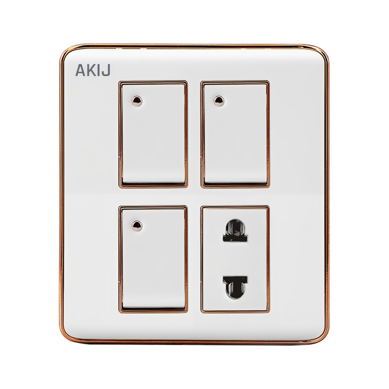 Akij Delight 3 Gang and 2 Pin Socket With Shutter - FGD3G2P0044