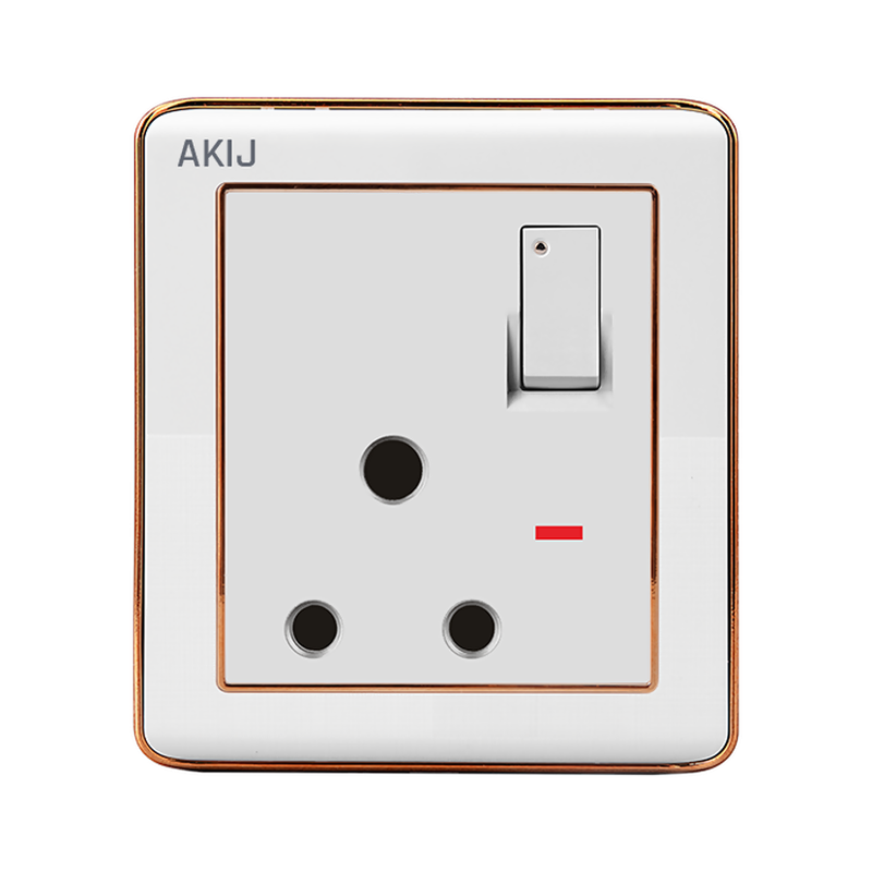 Akij Delight 3 Pin Round Socket With Switch 15A - FGD3PRS0036