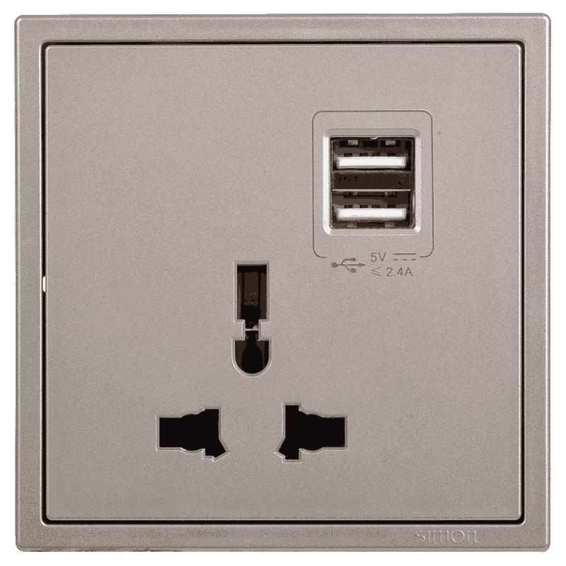 I7 Champagne 3 Pin Universal Socket With USB + C type 13A - FI73PU90436